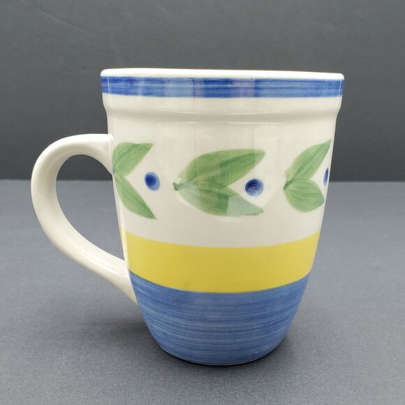 Trisa Trs4 Mugs Trisa Blue Yellow Bands Green Leaves Mugs - Picture 8 of 11